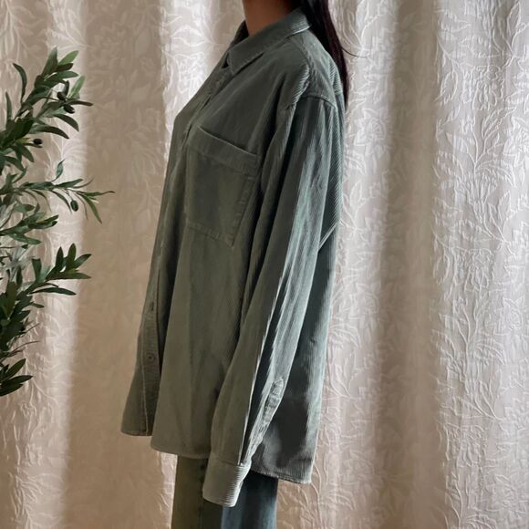 NWT Sun + Stone Sage Green Corduroy Button Up Shirt Grunge Men's Size XXL - Picture 5 of 6